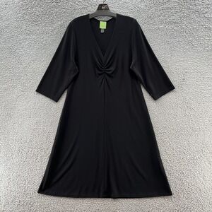 Citrine Dress Women 20 Black Midweight Jersey Knit Relax Flare V Neck Midi